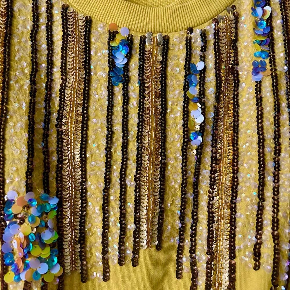 Anthropologie Let Me Be Sunny Yellow Sequined Sweatshirt - Small